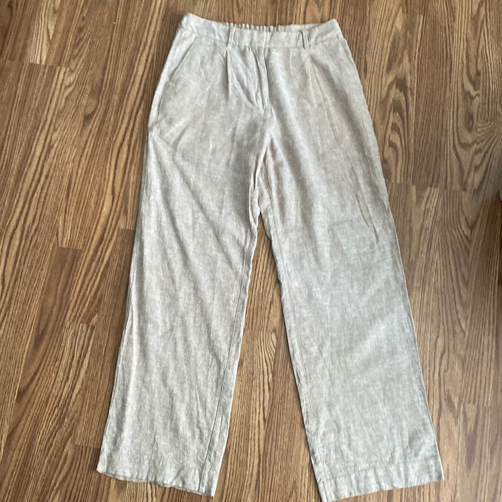 Old Navy pants full length tan color linen button front side pocket Sz.M